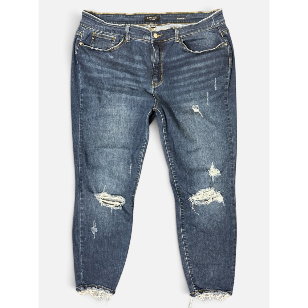 Judy Blue Jeans 20 Skinny Fit Distressed Frayed Hem Jeans Dark Wash 20W Edgy - Picture 1 of 5